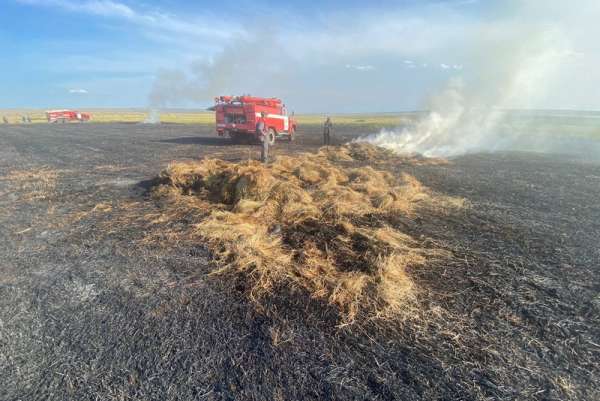 В Хакасии загорание сена привело к двум крупным степным пожарам