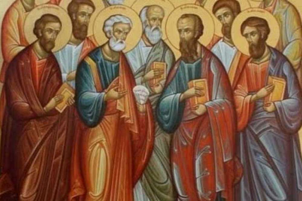 Где были апостолы. Икона Иисус и 12 апостолов. Двенадцать апостолов иконы палеологовский Ренессанс.