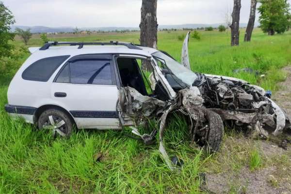 В Хакасии водитель, лишённый прав, врезался на автомобиле в электроопору