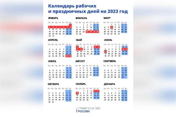 В Правительстве РФ утвердили праздничные выходные дни 2023 года